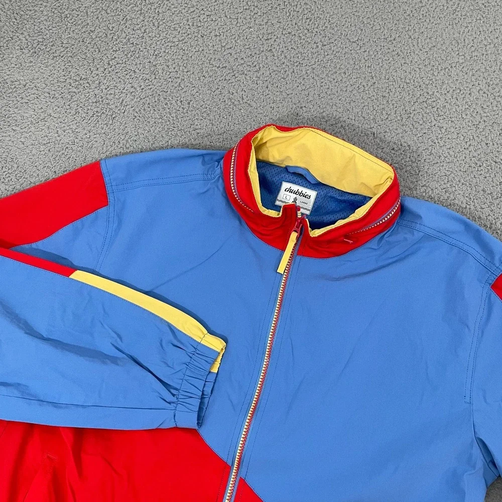 Chubbies All Star Track Jacket Men L Blue Red Colorblock Full Zip Windbreaker